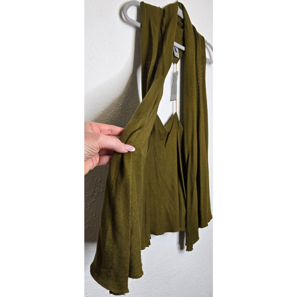 Cache Y2K Cardigan Vest M/L Olive Green Wool Slouchy Open Chain Back Sweater Top - Picture 3 of 9